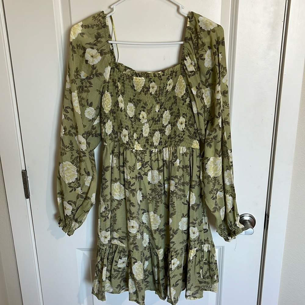 Green Floral Mini Dress